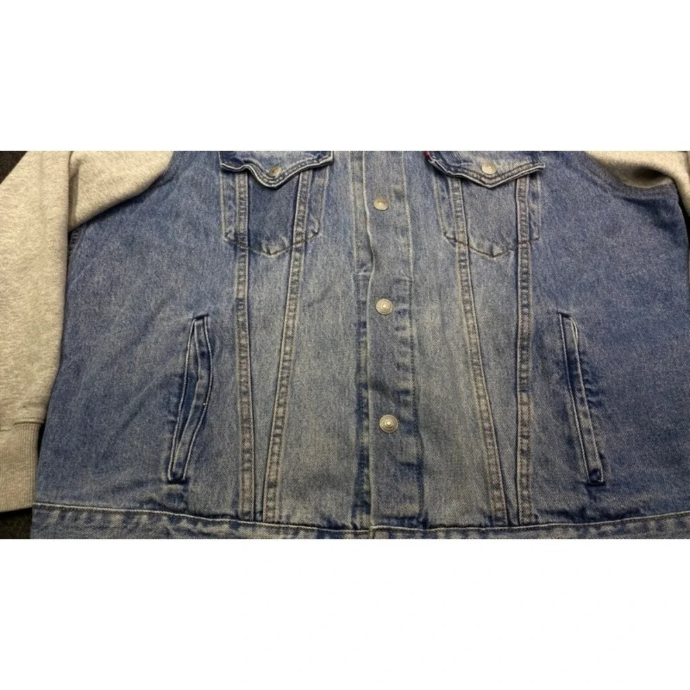 Levi's Trucker Jacket Mens XL Blue Denim Gray Hoodie Sleeve Vintage Fit